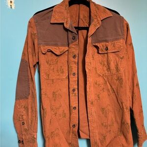 Men's Rust Corduroy Shirt Jacket with Brown Details